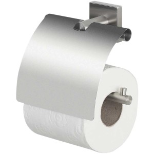 Porta carta igienica Spirella Nyo-Steel con coperchio, effetto acciaio inox.