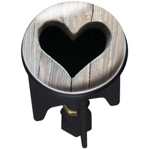 Tappo lavandino con motivo a cuore effetto legno, adatto a tutti gli scarichi standard.