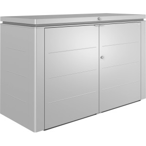 Biohort HighBoard 200 coffre de jardin, argent métallisé, coffre universel avec portes battantes et couvercle verrouillable.