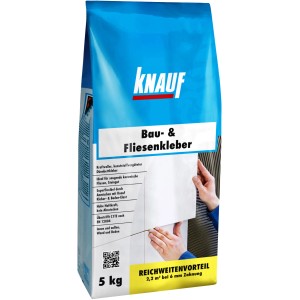 Knauf Bau- und Fliesenkleber Grau 5 kg Sack, ideal für Fliesenarbeiten.