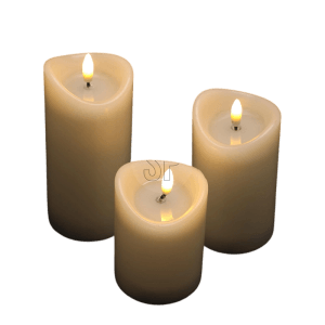 Lot de 3 bougies LED crème, flamme vacillante, effet gelée, à piles, avec fonction minuterie.