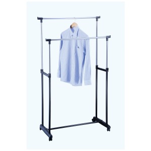 Stender appendiabiti MSV con 2 aste in acciaio inox, regolabile in altezza e mobile.