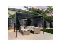 Beliani Pergola mit LED-Beleuchtung Parga Stahl Dunkelgrau 310 x 310 cm