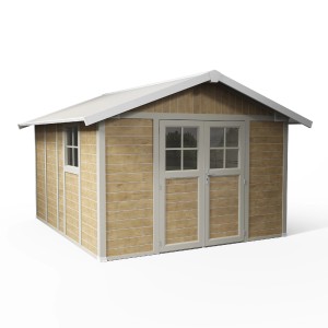 Grosfillex Kunststoff-Gartenhaus Deco 11 Sherwood, 11 m², mit Doppeltür und Fenster.