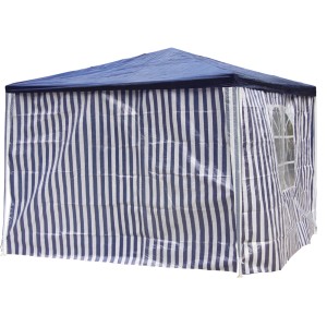 Pavillon PE rayé bleu et blanc avec fenêtre, panneaux latéraux (lot de 2) pour pavillons 300x200 cm.