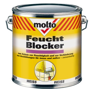 Weißer Molto Feucht Blocker 2,5l im Metalleimer, Spezialspachtel gegen Feuchtigkeit.