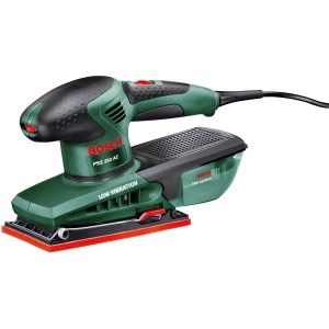 Ponceuse vibrante Bosch PSS 250 AE avec aspiration de poussière et feuilles abrasives en coffret.