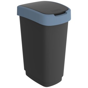 Rotho Swingeimer Twist, anthrazit-blauer Mülleimer mit Schwingdeckel, 50 Liter.