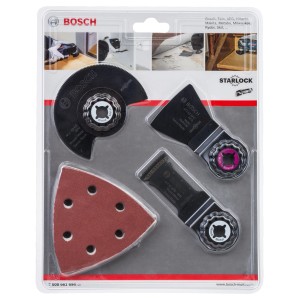 Bosch Kit universel 13 pièces pour outils multifonctions : lames de scie, papier de verre et grattoir en kit.
