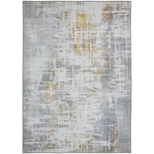 Tappeto con stampa digitale Punto in crema-giallo senape, design moderno, 155x230 cm.