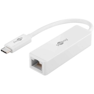 Adaptateur réseau blanc Goobay USB-C™ vers RJ45 pour connexion réseau filaire.