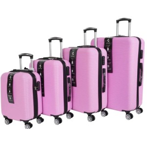 Vierteiliges Darwin Hartschalenkoffer-Set in Pink mit Rollen, gestaffelt in verschiedenen Größen. Ideal für Reise & Transport.