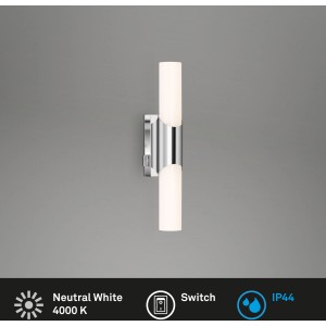 Applique murale LED Brilo Klak chrome, 6,5 W, pour salle de bain, avec interrupteur marche/arrêt et lumière blanche neutre.