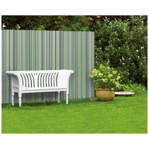 Brise-vue Videx Rügen vert roseau 180x300cm comme brise-vue de balcon dans le jardin avec banc.