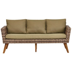 Beliani Ensemble lounge Vittoria XL 5 places, polyrotin beige-vert olive avec table.