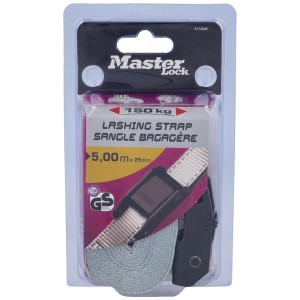 Sangle d'arrimage Master Lock, 5 m, avec fermeture à pince, force de serrage 150 kg, pour voyage et transport.