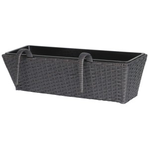 Jardinière en polyrotin anthracite et noir avec support pour balcon, 22x28x60 cm.