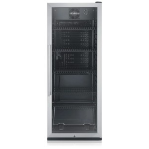 Severin Flaschenkühlschrank FKS 8841 in Edelstahl/Schwarz, Getränkekühlschrank mit Glasfront und Metallgitterböden.