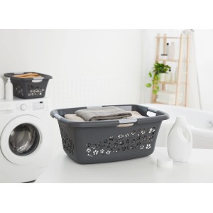 Cesto portabiancheria Rotho Flowers antracite (50 l) con decoro floreale e maniglie.