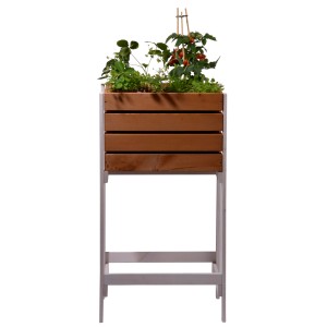 Carré potager surélevé Urban Gardening en bois avec plantes, 90x49,5x42cm, idéal herbes et légumes.