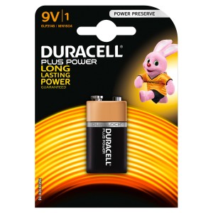 Batteria Duracell Plus Power 9V in blister con la mascotte del coniglietto Duracell.