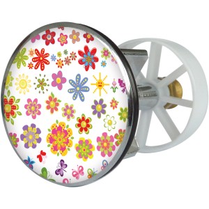 Bonde de lavabo avec motif floral estival coloré, diamètre 38 mm.