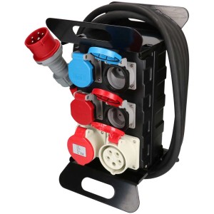 Distributeur de chantier avec 2x T23, 2x T25, 2x CEE 16A et câble de 5 m pour chantiers et industrie.