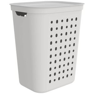 Cesto portabiancheria bianco Rotho Jona (55 l) con coperchio e maniglie.