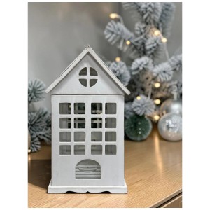 Lanterna a forma di casetta in legno Bianco 26 x 26 x 52 cm