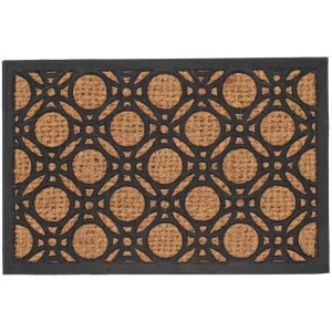 Türmatte aus Gummi und Kokos mit Kreismuster, braun-schwarz, 60,7x40 cm. Fußmatte für Innen- und Außenbereich.