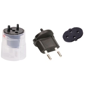 Adaptateur fixe type 11 noir avec fiche profilée et joint pour prises suisses.