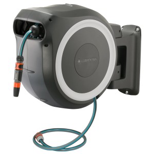 Gardena Wall-Mounted Hose Box RollUp XL, avvolgitubo bianco con tubo da giardino da 35 m.