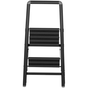 Wenko Scaletta pieghevole Compact in alluminio nero, 2 gradini, con maniglia. Ideale per la casa.