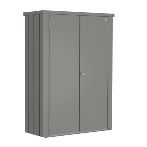 Armoire de terrasse Biohort Romeo, 181x132x57 cm, gris quartz métallisé. Armoire de jardin avec double porte.