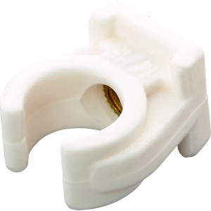 Clip per tubo bianco semplice Ø 15 mm in plastica con manicotto filettato M6.