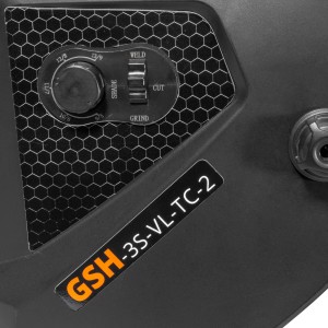 Dettaglio: Casco per saldatura automatico Güde GSH-3S-VL-TC-2 con opzioni di regolazione per la saldatura.