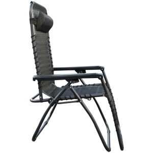 Sedia relax nero-tortora con poggiatesta, ideale per giardino e balcone.