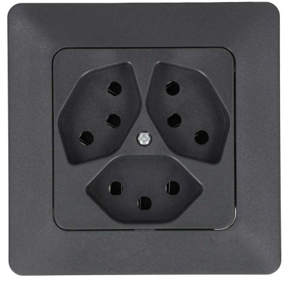 Unterputz-Steckdose Priamos 3 x Typ13 IP20 Anthrazit-Schwarz Gr. 1 x 1