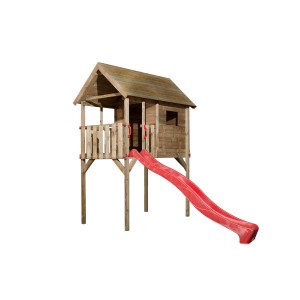 Weka Casa sull'albero Tabaluga con scivolo a onde rosso, una torre gioco per bambini.