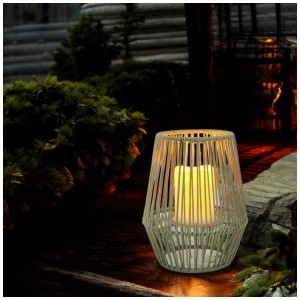 Lanterna solare a LED grigia con candela a LED, alta 25 cm, per giardino e balcone.