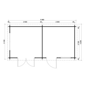 Plan de l'abri de jardin Alpholz Vönix-40, toit plat, 618x320 cm, dimensions et agencement des pièces.