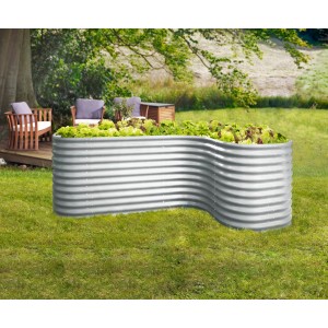Estensione curva per aiuola rialzata Basic Alu-Blank in Zincalume in giardino.
