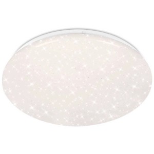 Weiße, runde Brilo B smart LED Deckenleuchte Barny S mit Sternendekor und Fernbedienung.