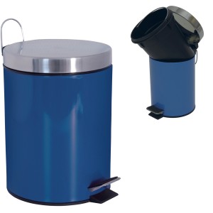 Cestino a pedale in metallo blu scuro, 3 litri, con secchio interno in plastica rimovibile.