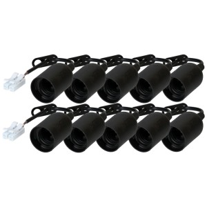 Max Hauri Douille de chantier E27, lot de 10, douilles en plastique noir avec câble et borne.