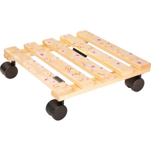 Wagner Multi Roller Kirschblüte: sottovaso a rotelle in legno con motivo floreale rosa e ruote nere.