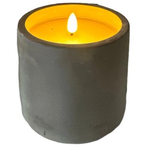 LED-Wachskerze im Zementtopf, Ø 9,5 cm, Höhe 10 cm, warmweißes Licht.