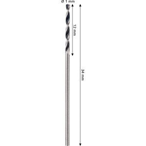 Set di punte elicoidali Bosch, 2 pezzi, punta per metallo HSS con codolo cilindrico, diametro 1 mm.
