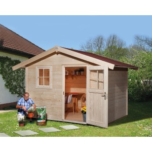 Casetta da giardino in legno non trattato Bozen con tetto a due falde di OBI Outdoor Living, 240x235 cm.