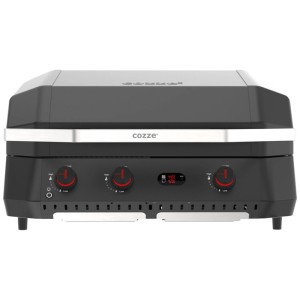 Cozze Grill a gas G-800 COMBO Plancha con 3 bruciatori e coperchio, vista frontale.